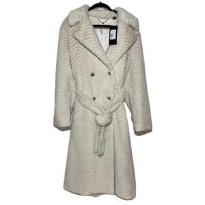 2025 NWT $650 MARCIANO GUESS CLAIRE LONG FAUX FUR WOMENS COAT MEDIUM IVORY